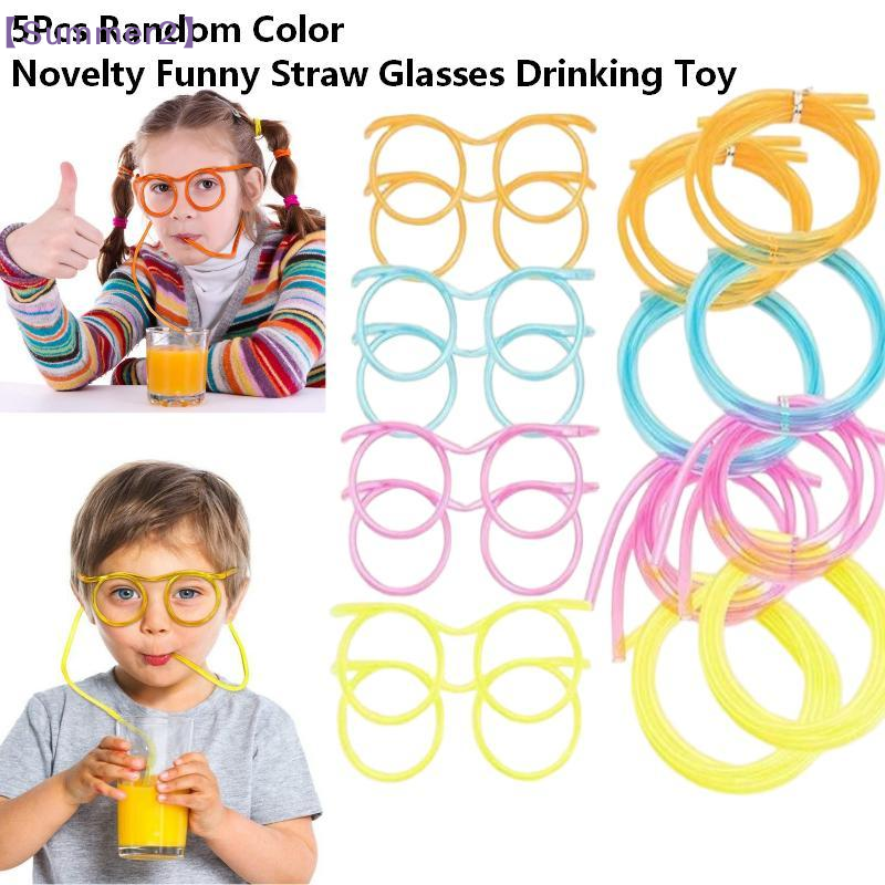 Party Games Kid Friendly - 5Pcs Funny Eyeglass Shaped Drinking Straw